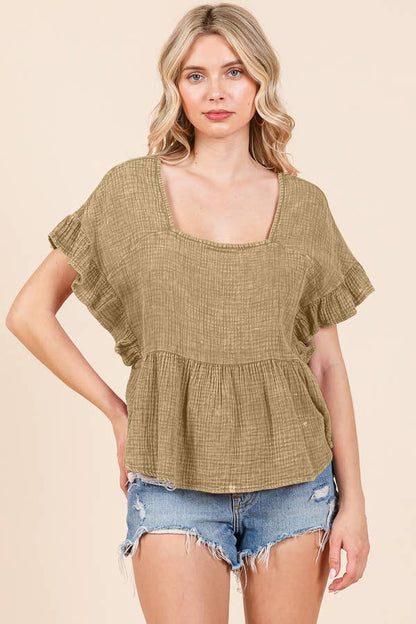 RELAX FIT SQUARE NECK RUFFLE TOP