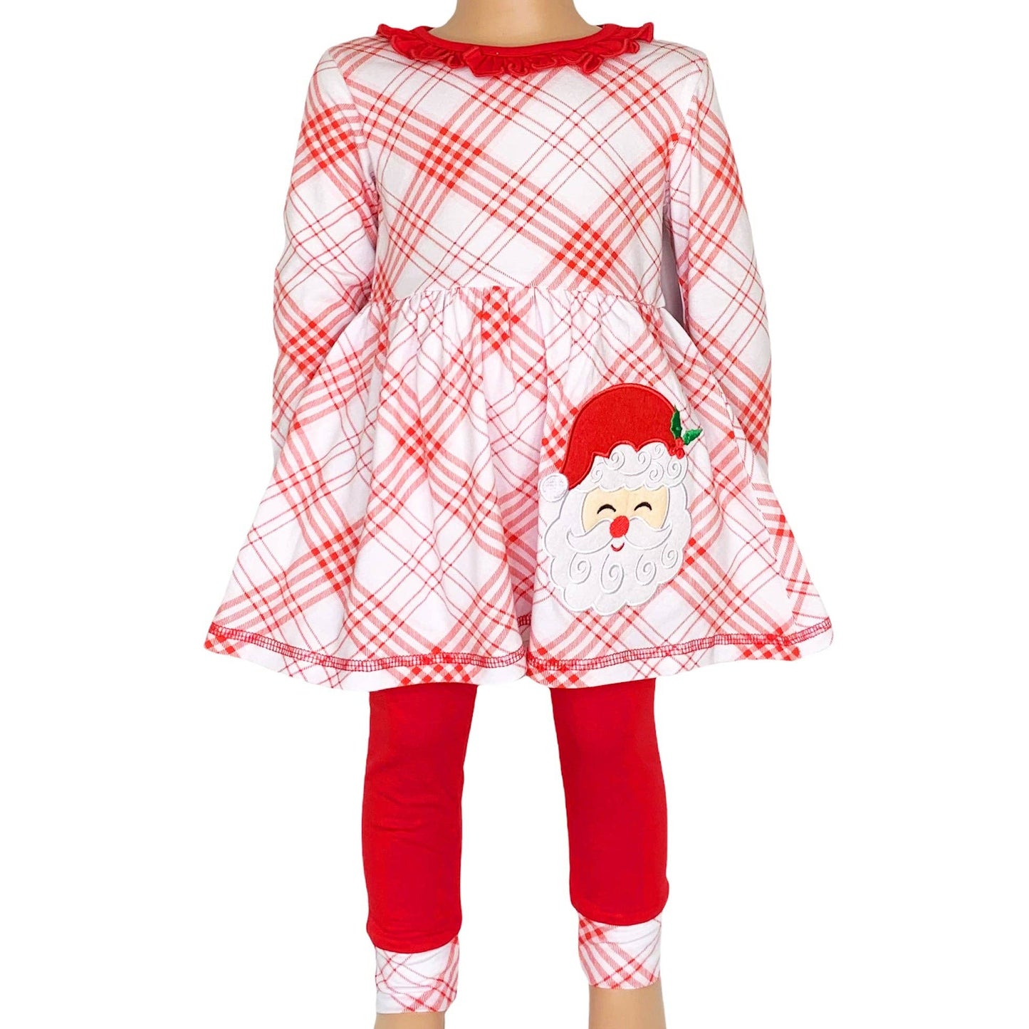 AnnLoren Red Plaid Santa Holiday Girls Christmas Outfit