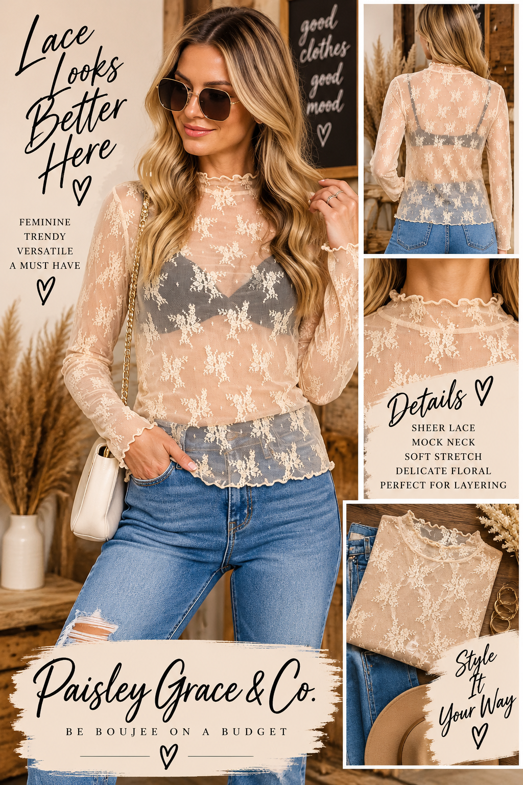 Nude Lace See-through Layering Top