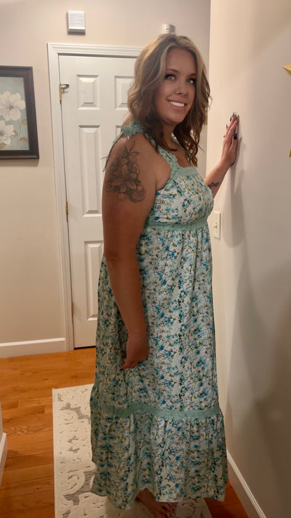 Floral Lace Tied Strap Empire Waist Maxi Dress