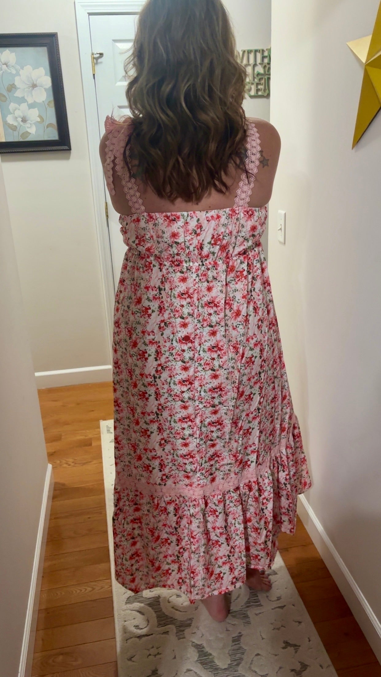 Floral Lace Tied Strap Empire Waist Maxi Dress