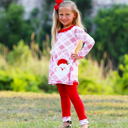 AnnLoren Red Plaid Santa Holiday Girls Christmas Outfit
