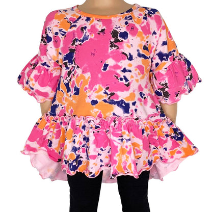 AnnLoren Girls Hi Low Tie Dye Cotton Ruffle Shirt