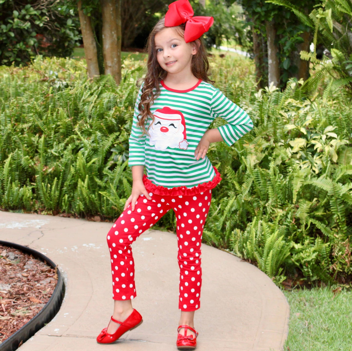 Girls Christmas Santa Tunic & Red Pants Holiday clothing set