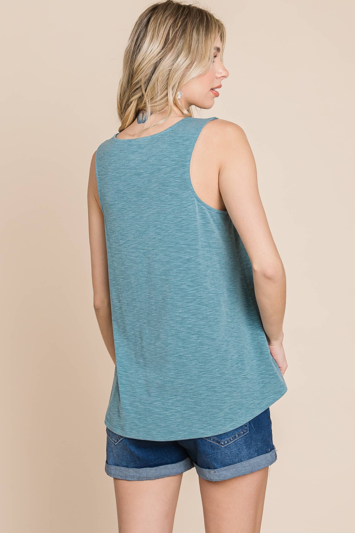 Plus Size Lace Neckline Casual Tank