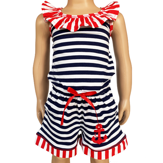 Girls Jumpsuit Nautical Anchor Shorts AnnLoren Clothing