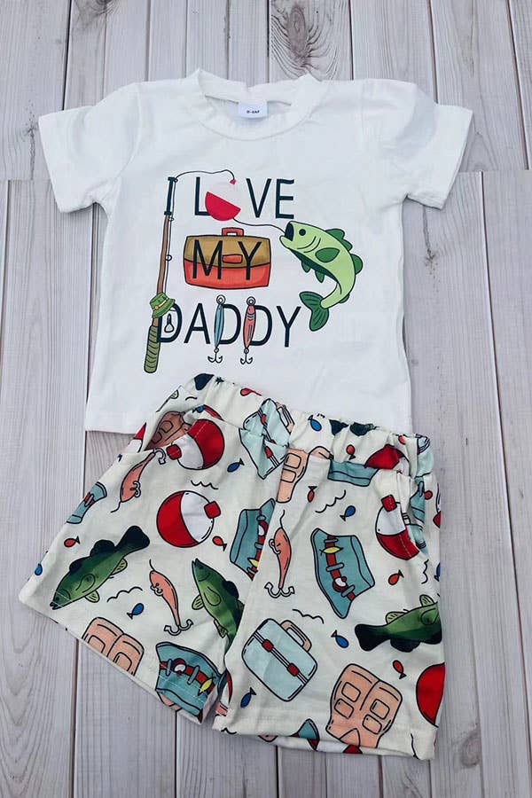 Chic fishing white top & shorts boy's boutique set