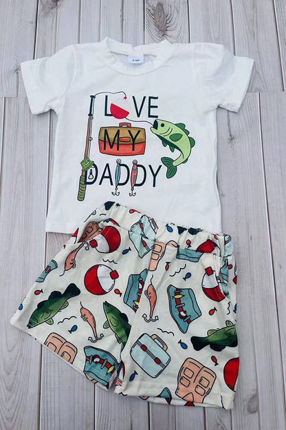 Chic fishing white top & shorts boy's boutique set
