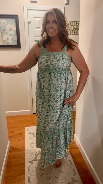 Floral Lace Tied Strap Empire Waist Maxi Dress
