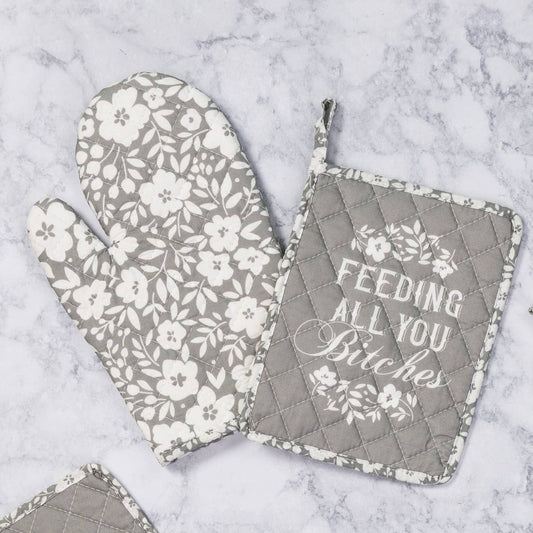 Feed Bitches Pot Holder & Oven Mitt S/2