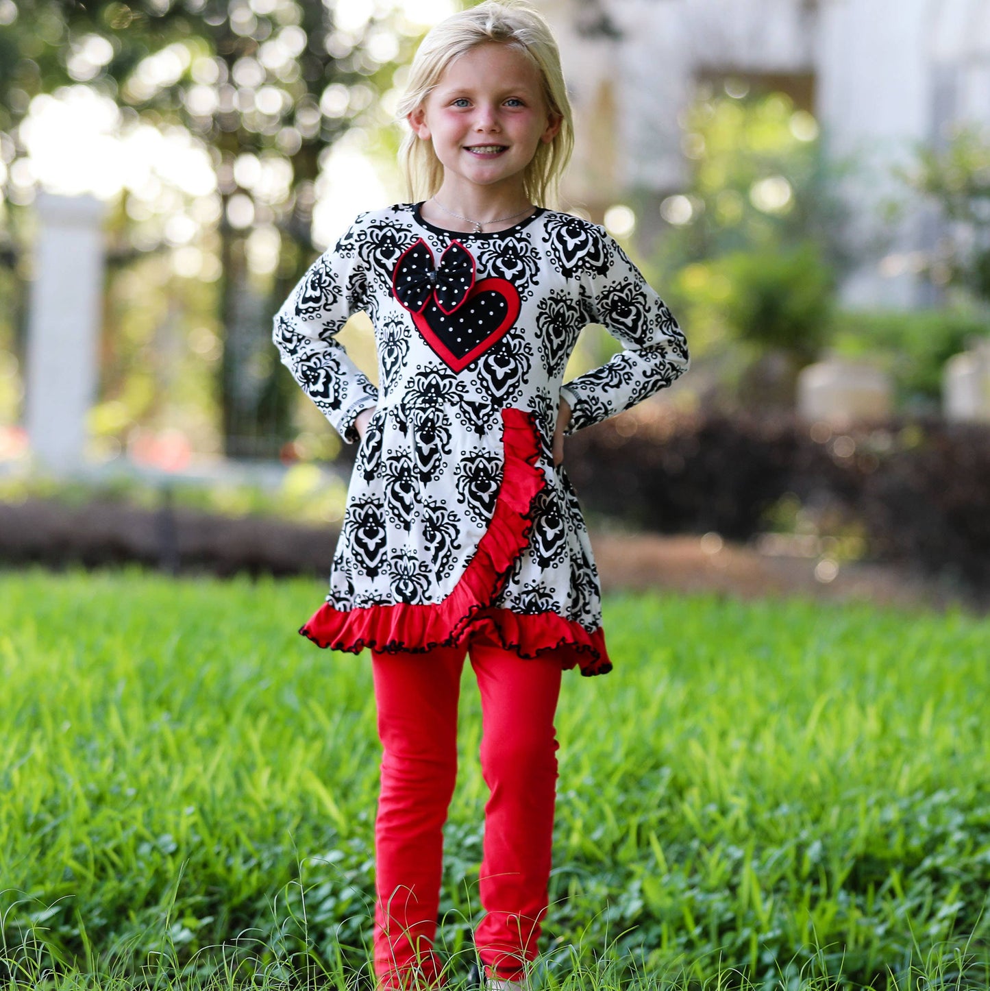 Damask Heart AnnLoren Girls Valentine's Day Legging Outfit
