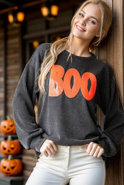 SOLID URBAN RIBBED SEQUINS HALLOWEEN TOP