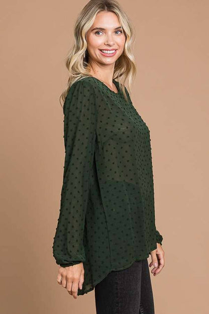 CREW NECK HIGH & LOW HEM LSLV TOP