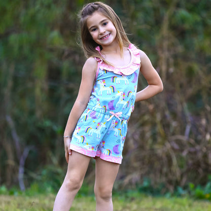 AnnLoren Girls Jumpsuit Unicorn Rainbows Spring Romper Kids