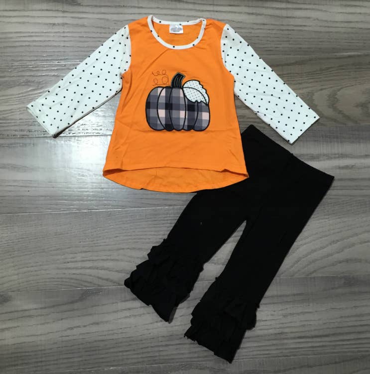 Boutique Orange Plaid Pumpkin Girls Thanksgiving Outfit sz 7