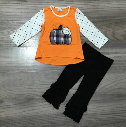 Boutique Orange Plaid Pumpkin Girls Thanksgiving Outfit sz 7