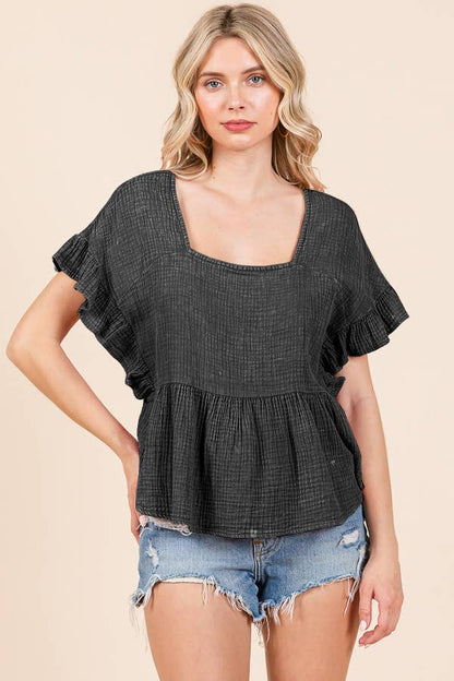 RELAX FIT SQUARE NECK RUFFLE TOP