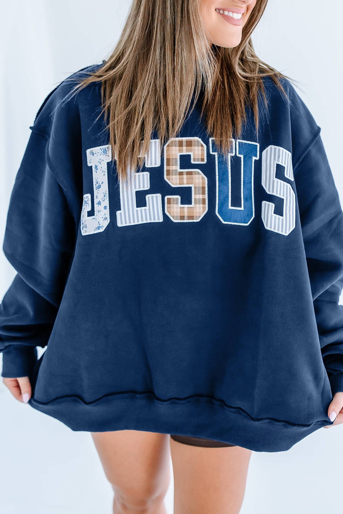 Jesus Embroidered Mock Neck Sweatshirt