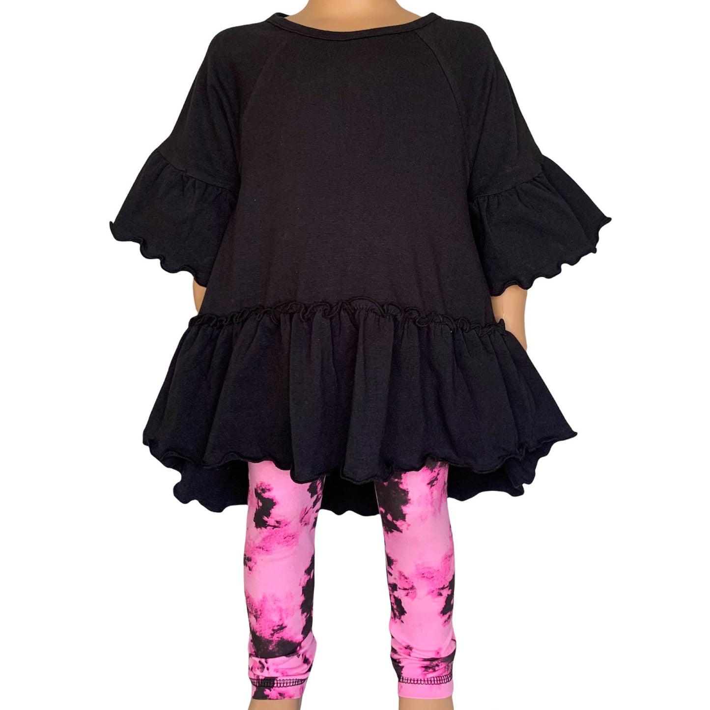 AnnLoren Girls Black & Pink Tie Dye Leggings