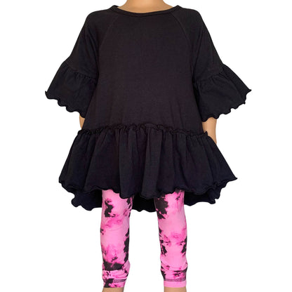 AnnLoren Girls Black & Pink Tie Dye Leggings