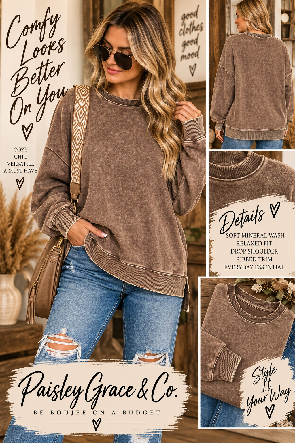 Plus Acid Wash Fleece Hi-low Hem Pullover