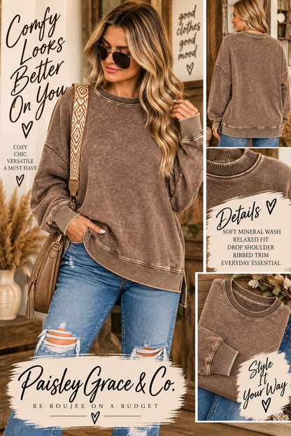 Plus Acid Wash Fleece Hi-low Hem Pullover