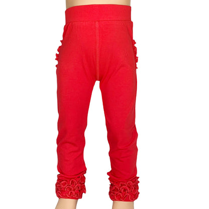 AnnLoren Girls Red Ruffled Butt Leggings Kids Clothing
