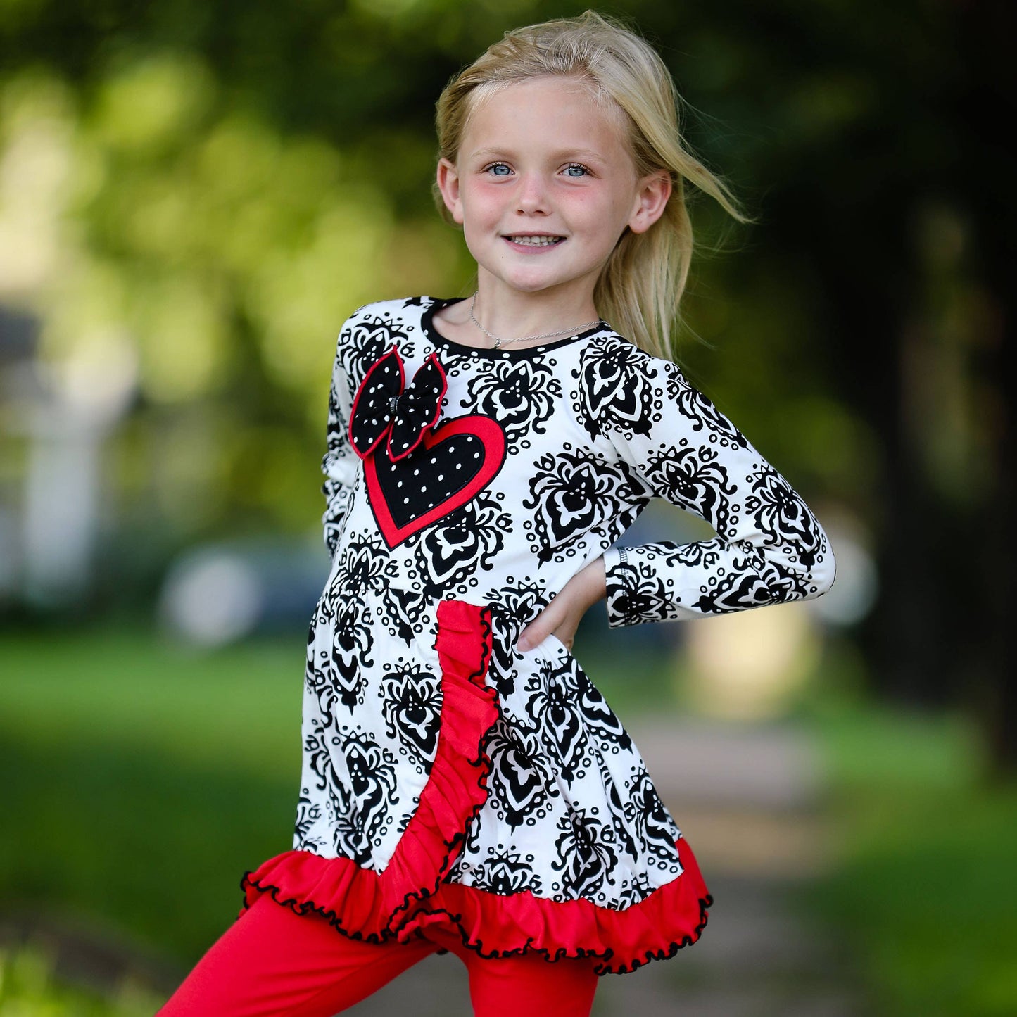 Damask Heart AnnLoren Girls Valentine's Day Legging Outfit