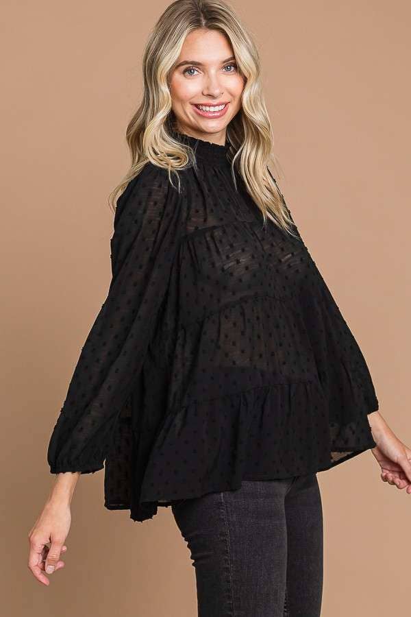 SMOCK NECK TIERED 3/4 SLEEVE TOP