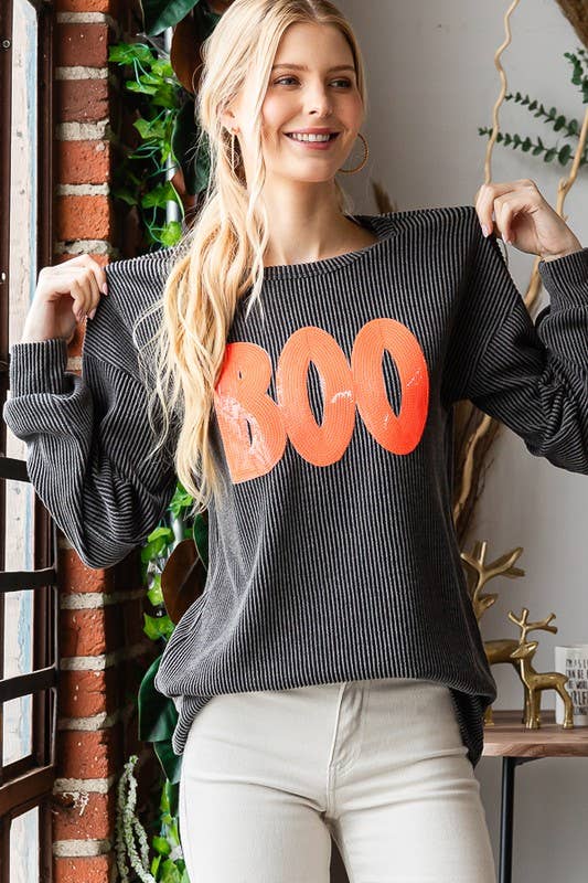 SOLID URBAN RIBBED SEQUINS HALLOWEEN TOP