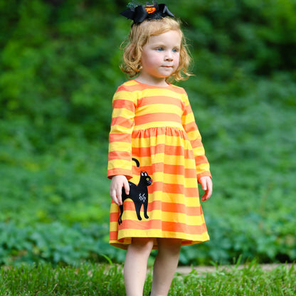 AnnLoren Black Cat Orange Girls Halloween Dress Fall Clothes