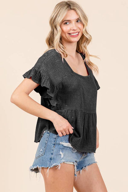 RELAX FIT SQUARE NECK RUFFLE TOP