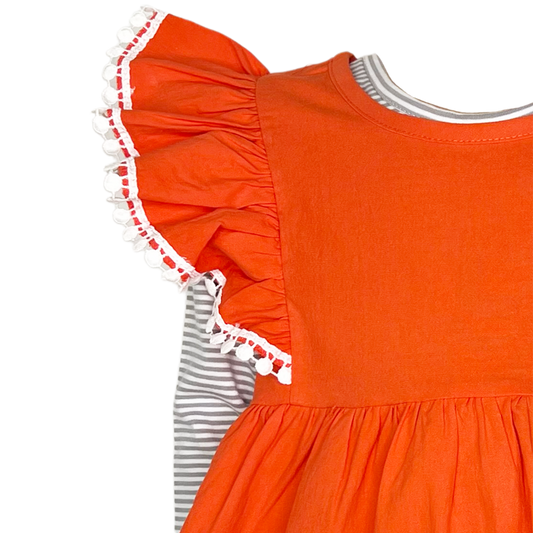 Girls Orange Fall Dress Thanksgiving Pumpkin & Striped Shirt