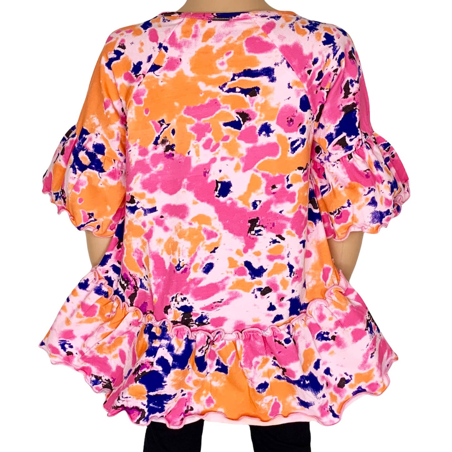 AnnLoren Girls Hi Low Tie Dye Cotton Ruffle Shirt
