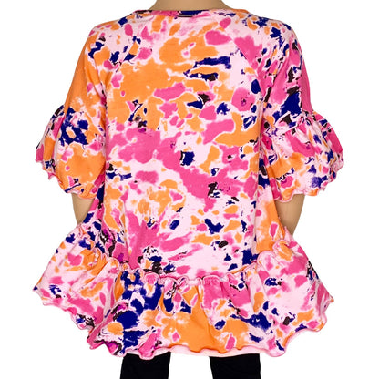 AnnLoren Girls Hi Low Tie Dye Cotton Ruffle Shirt