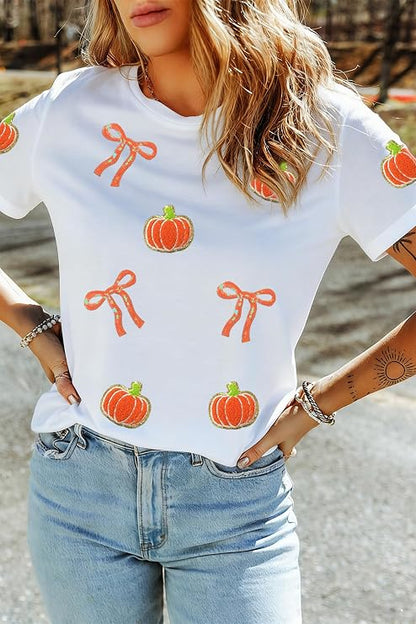 Pumpkins and Sequin Bows Tee