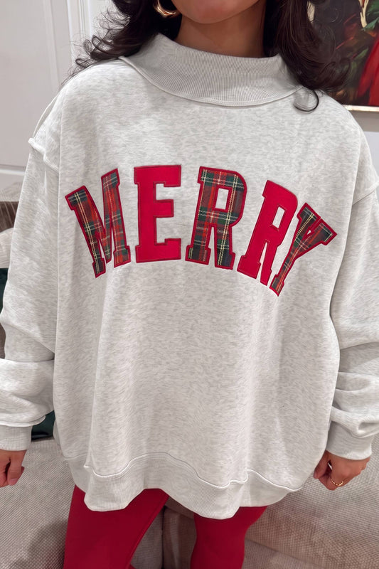 MERRY Embroidered Mock Neck Sweatshirt