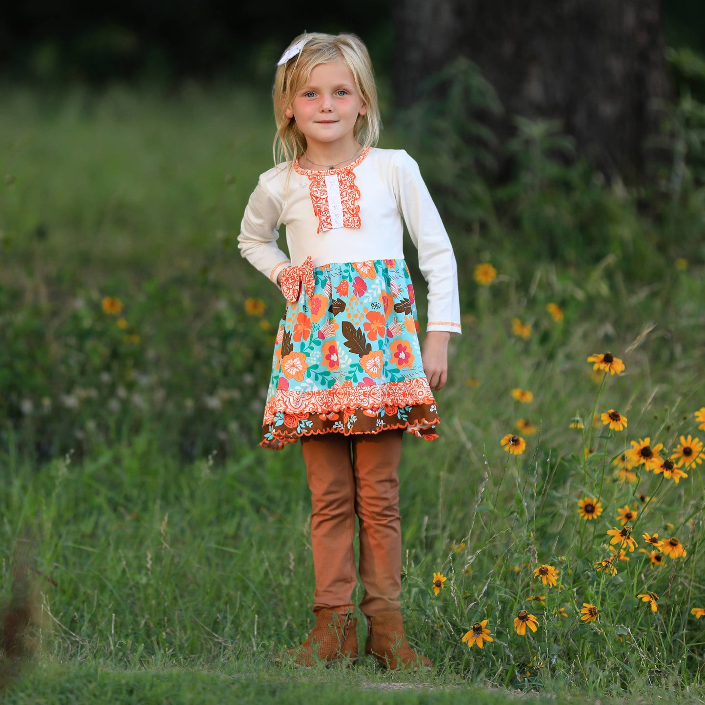 Girls Amber Autumn Fall Floral Dress & Leggings Holiday Set