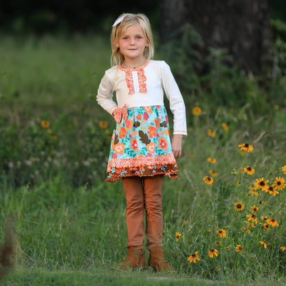 Girls Amber Autumn Fall Floral Dress & Leggings Holiday Set