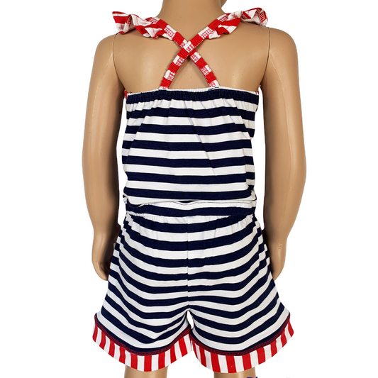 Girls Jumpsuit Nautical Anchor Shorts AnnLoren Clothing