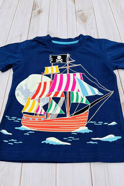 Pirate sailing printed navy blue boy t-shirt