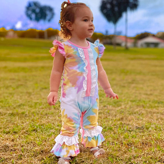 Pastel Tie Dye Baby Girls Spring Romper