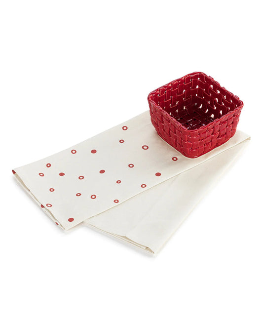 Red Ceramic Berry Dish & Towel