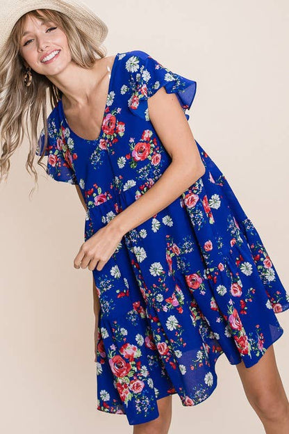Floral Swing Bubble Chiffon Dress