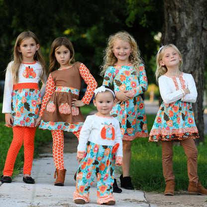 AnnLoren Baby Girls fall Orange Pumpkin Romper