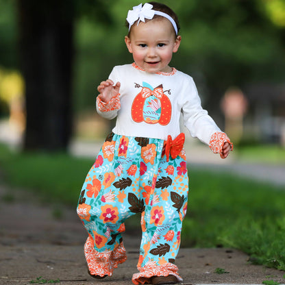 AnnLoren Baby Girls fall Orange Pumpkin Romper