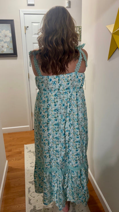 Floral Lace Tied Strap Empire Waist Maxi Dress