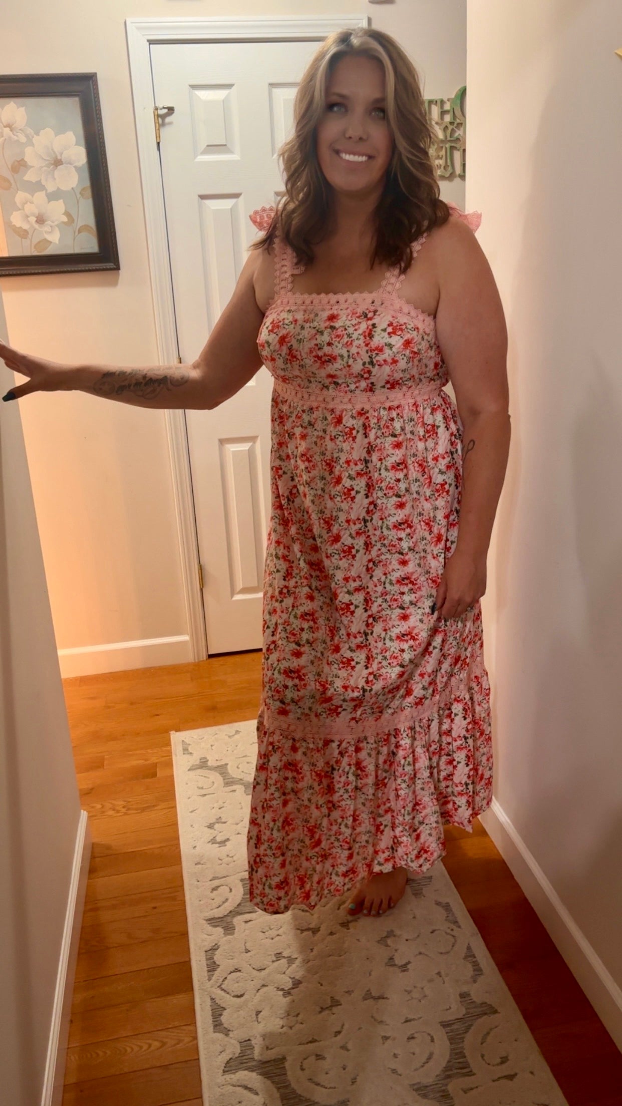 Floral Lace Tied Strap Empire Waist Maxi Dress