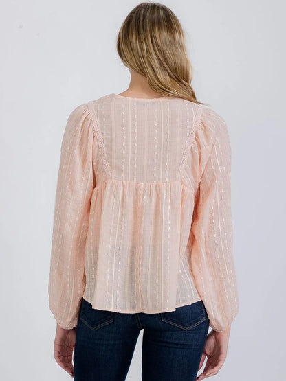 LONG SLEEVE V-NECK TRIM DETAILED BLOUSE