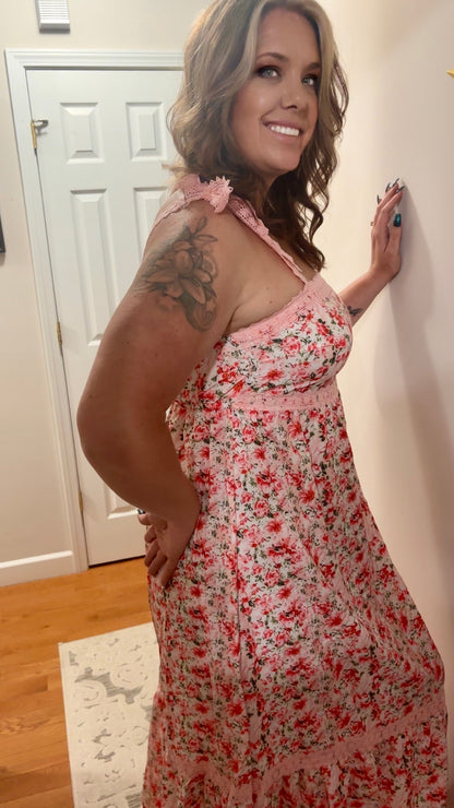 Floral Lace Tied Strap Empire Waist Maxi Dress